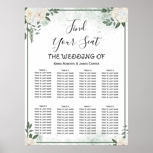 Simple Greenery Elegant Wedding Seating Chart (Front)