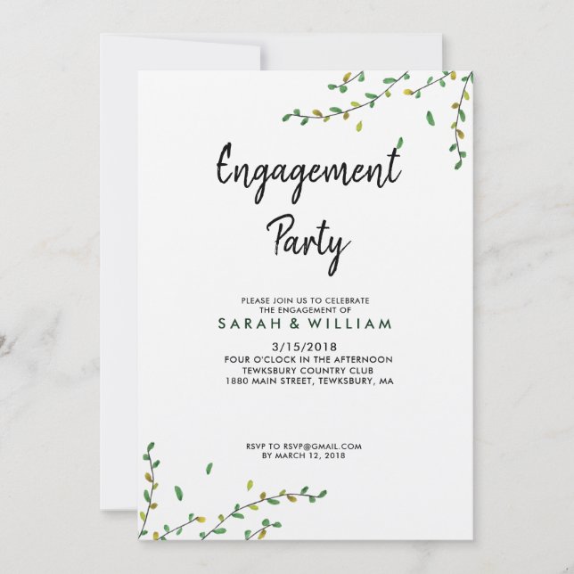 Simple Greenery Engagement Invitation (Front)
