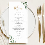 Simple Greenery Eucalyptus Elegant Wedding Menu<br><div class="desc">Designed to coordinate with our Moody Greenery wedding collection,  this customisable Menu features sage green eucalyptus watercolor foliage accented with a gold geometric frame on the back. To make advanced changes,  go to "Click to customise further" option under Personalise this template.</div>