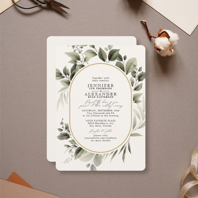 Simple Greenery Eucalyptus Ivory Golden Wedding Invitation (Creator Uploaded)