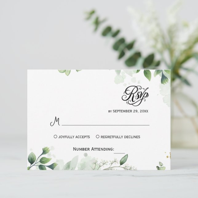 Simple Greenery Eucalyptus RSVP Invitation (Standing Front)