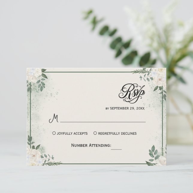 Simple Greenery Eucalyptus RSVP Invitation (Standing Front)