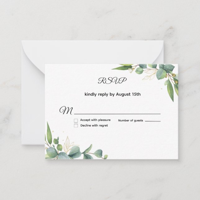 Simple Greenery Eucalyptus Wedding RSVP Card (Front)