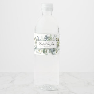 Simple Greenery Foliage Wedding Bouquet Water Bottle Label