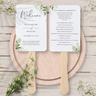 Simple Greenery Foliage Wedding Program Hand Fan
