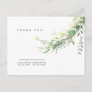 Simple Greenery Funeral Loss of Life Thank You Postcard