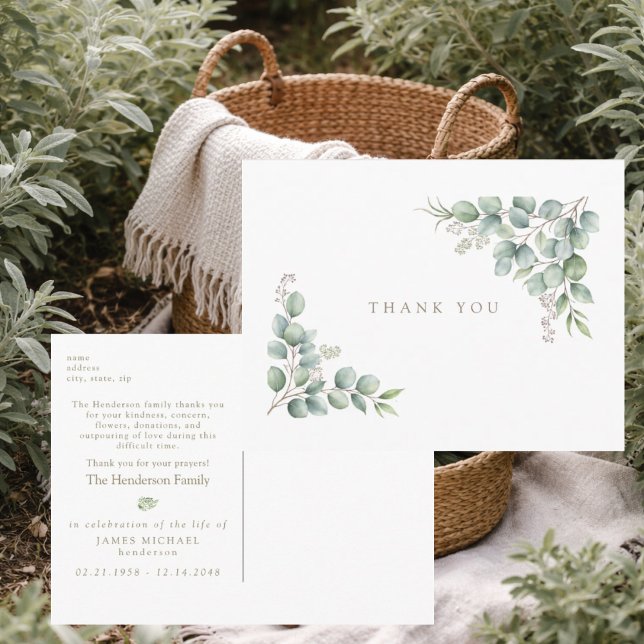 Simple Greenery Funeral Personalised Thank You III Postcard (Creator Uploaded)