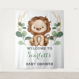 Simple Greenery Gold Lion Boy Baby Shower Welcome Tapestry