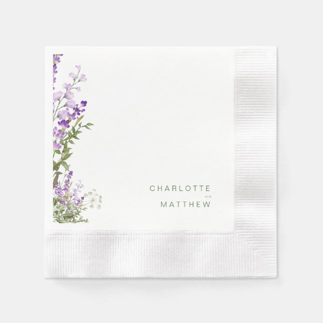 Simple Greenery Lavender Wedding Cocktail Napkin (Front)