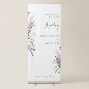 Simple Greenery Lavender Wedding White Welcome Retractable Banner