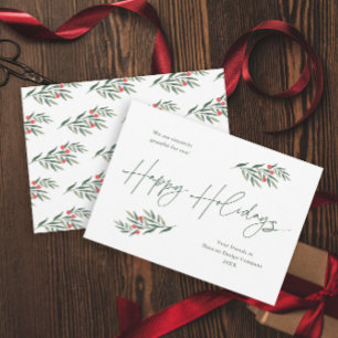 Simple Greenery Leaves Business Holiday Card