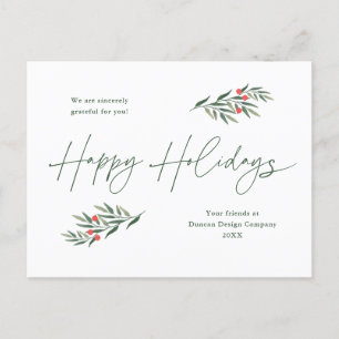 Simple Greenery Leaves Business Holiday Postcard