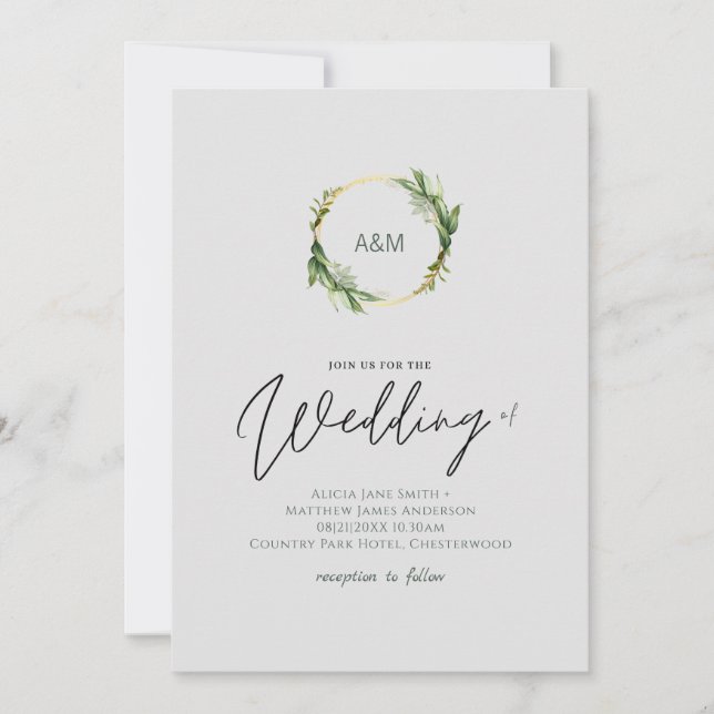 Simple Greenery Leaves Handwriting Style Wedding (Front)
