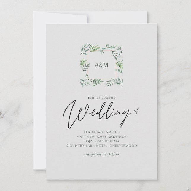 Simple Greenery Leaves Handwriting Style Wedding (Front)
