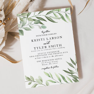Simple Greenery Leaves Wedding Invitation