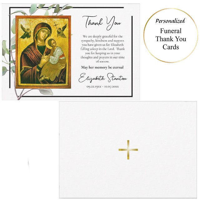 Simple Greenery Orthodox Christian Funeral Thank You Card (Creator Uploaded)