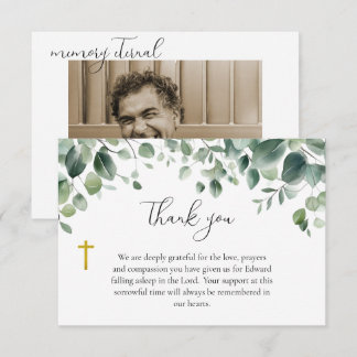 Simple Greenery Orthodox Christian Funeral Thank You Card