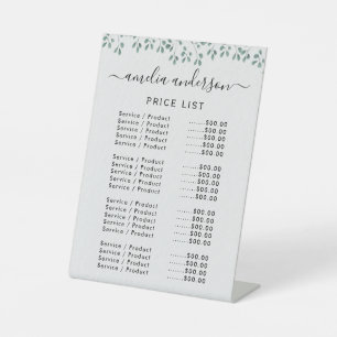 Simple Greenery Price List Menu Pedestal Sign