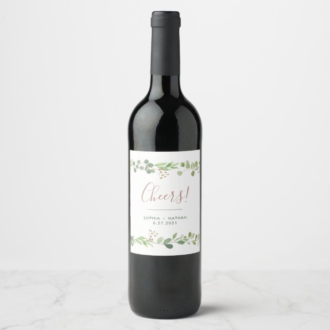 Simple Greenery | Wedding Cheers Wine Label (Front)
