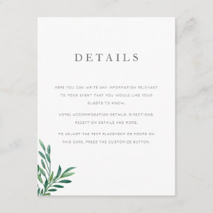 Simple Greenery Wedding Details Card