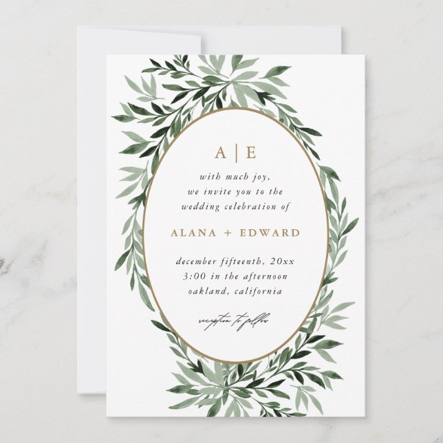 Simple Greenery Wedding Invitation (Front)