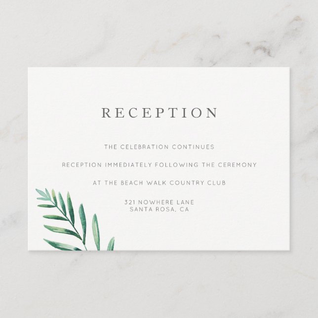 Simple Greenery Wedding Reception Card (Front)