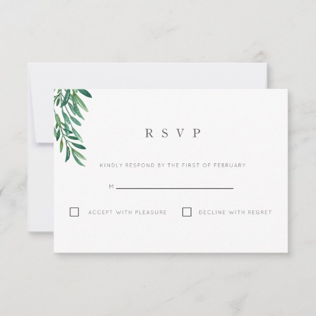Simple Greenery Wedding RSVP Card (Front)