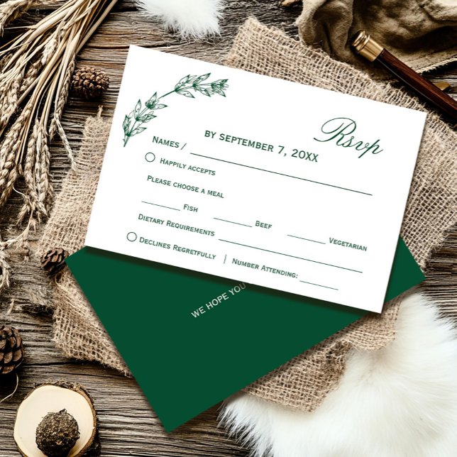 Simple Greenery Wedding Rsvp |Script Font (Simple Greenery Wedding Rsvp |Script Font #zazzlemade#cristmas #leafwreathrsvpcard #rustic,)