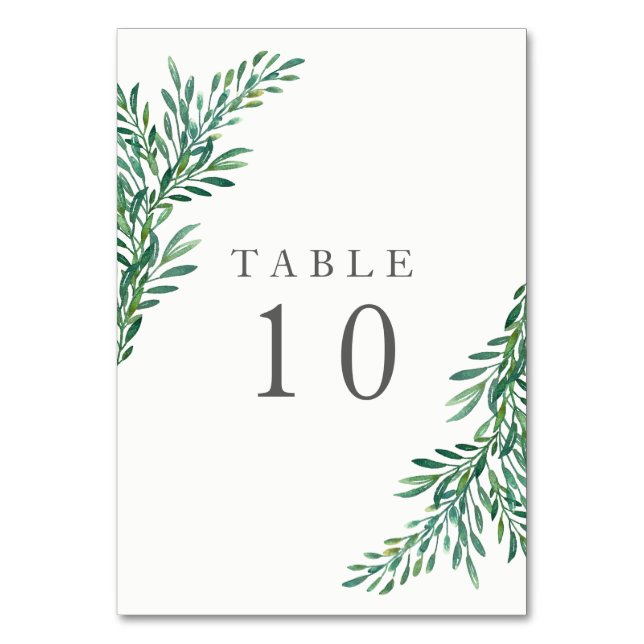 Simple Greenery Wedding Table Number Card (Front)