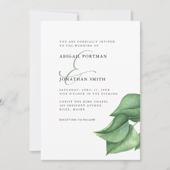 Simple Greenery with Ampersand Wedding Invitation (Front)