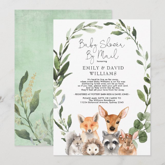 Simple Greenery Woodland Baby Shower By Mail Invitation (Front/Back)