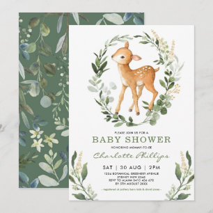 Simple Greenery Woodland Deer Neutral Baby Shower Invitation