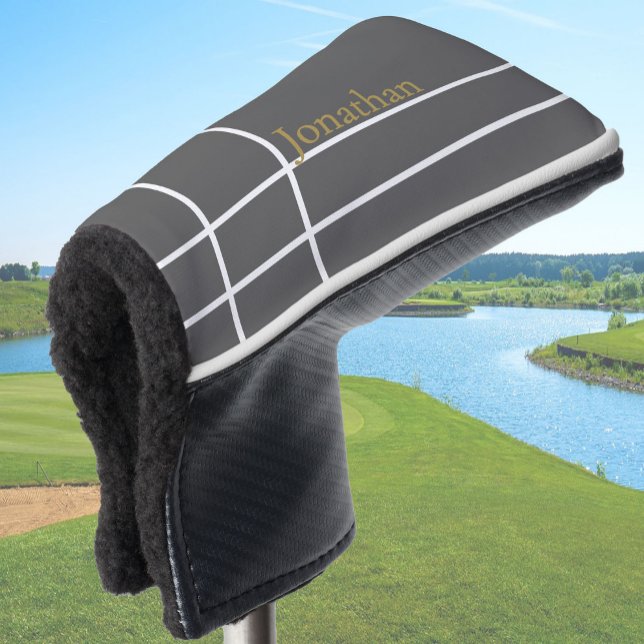 Simple grey and gold minimalist custom name  golf head cover (Creator Uploaded)