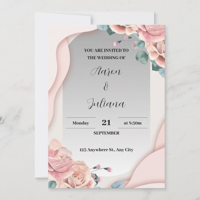 Simple Grey and Pink Wedding Invitation (Front)