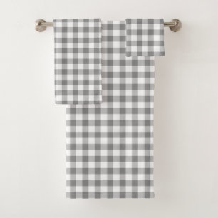 Simple Grey And White Gingham Bath Towel Set