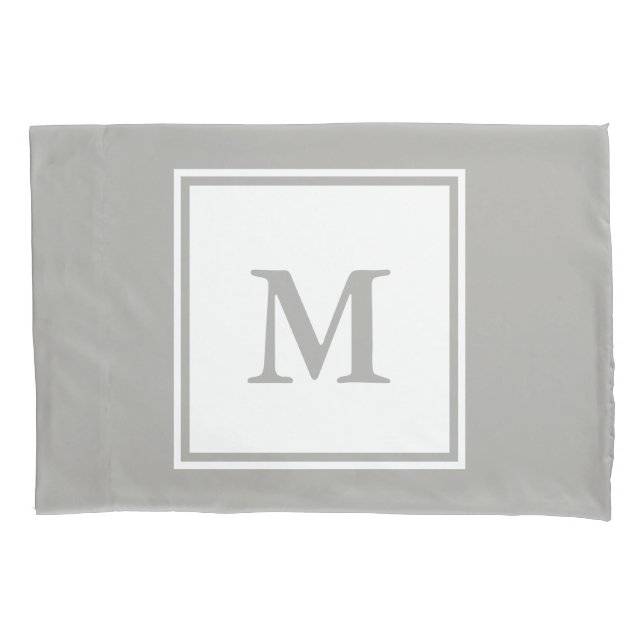 Simple Grey and White Monogrammed Pillowcase (Front)
