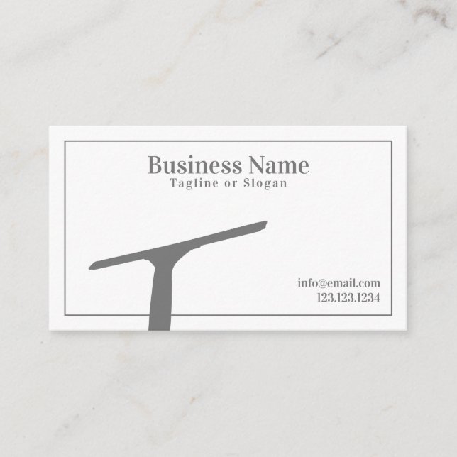 Simple Grey and White Squeegee Window Cleaning Business Card (Front)