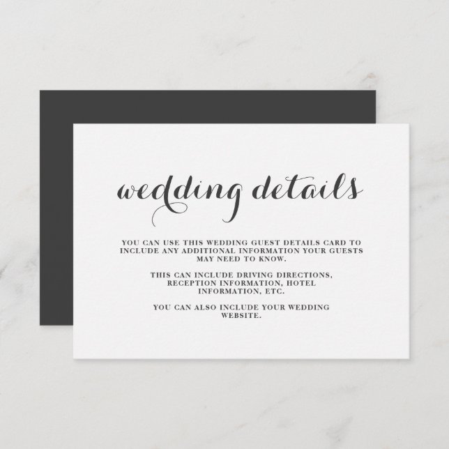 Simple Grey and White Wedding Guest Details Card (Front/Back)