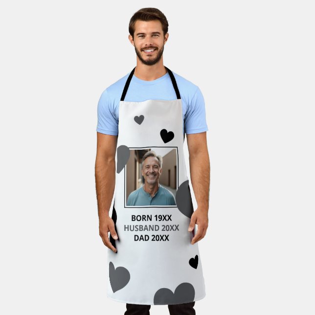 Simple Grey & Black Hearts Husband Keepsake Photo Apron (Worn)