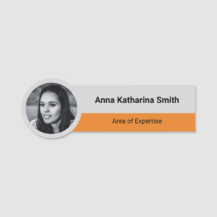 Simple Grey Black Orange Profile Image Expertise Name Tag