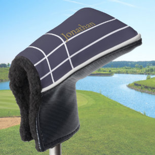 Simple grey blue and gold minimalist custom name golf head cover