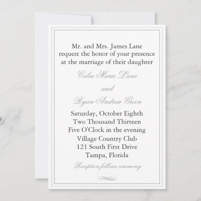 Simple Grey Border Wedding Invitation (Front)