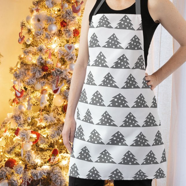 Simple Grey Christmas Tree Pattern Holiday  Apron (Creator Uploaded)