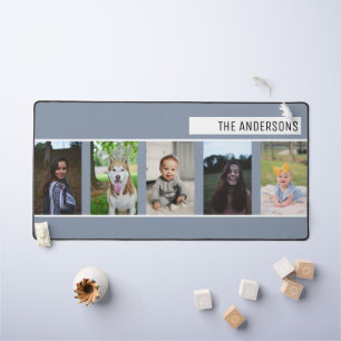 Simple Grey Custom Family Five Photo Collage Desk Mat