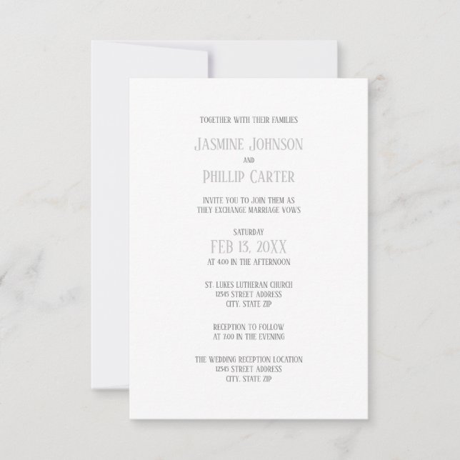 Simple Grey Design - 3x5 Wedding/Reception Invite (Front)