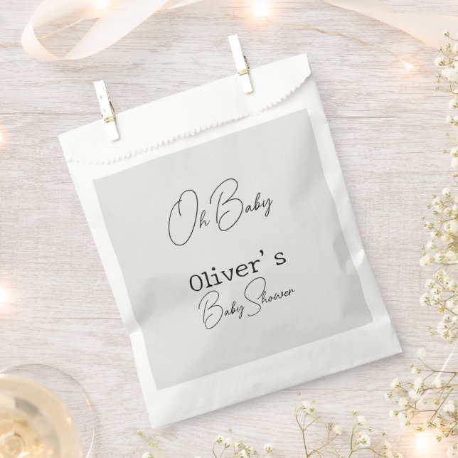 Simple Grey Elegant Calligraphy Baby Shower Favour Bags (Clipped)