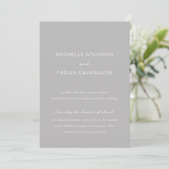 Simple Grey Elegant Wedding Invitation (Standing Front)