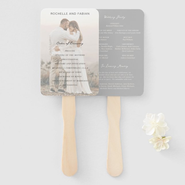 Simple Grey Elegant Wedding Program Hand Fan (Front and Back)