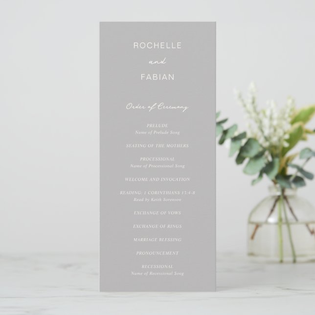 Simple Grey Elegant Wedding Programme (Standing Front)