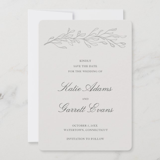 Simple Grey Elegant Wedding Save The Date (Front)